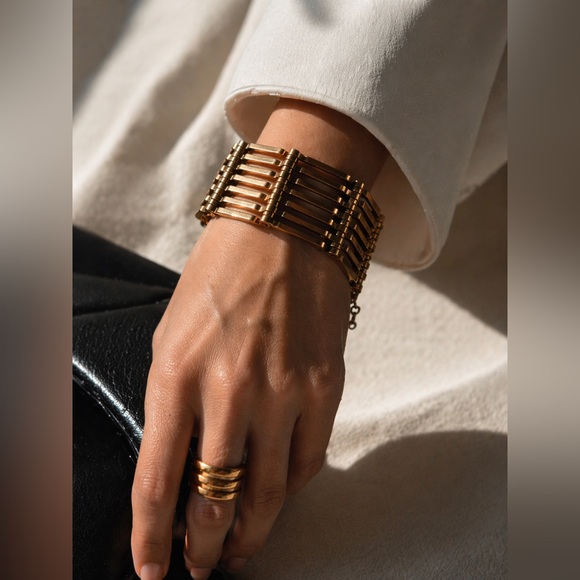 Vintage Jewelry - Vintage Architectural Gold Link Bracelet Bauhaus Inspired | Articulated Cuff